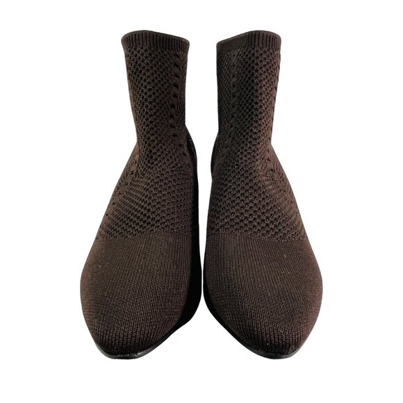 Eileen Fisher Size 8 Paron Stretch Crepe Knit Booties Chocolate Brown - Picture 5 of 11